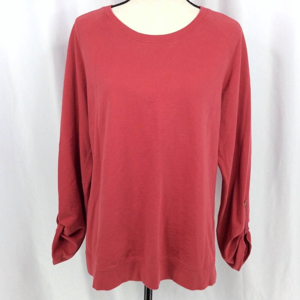 Lands End Sweatshirt Womens Size Large Red Roll Tab Sleeves Midweight Pullover